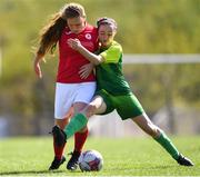 27 April 2019; Holly Page of Donegal League in action against Muireann Devaney of Sligo Rovers during the Women's National U-17 League match between Sligo Rovers and Donegal League at Sligo IT, Sligo. Photo by Harry Murphy/Sportsfile