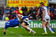 27 April 2019; Fergus McFadden of Leinster is tackled by David Busby of Ulster during the Guinness PRO14 Round 21 match between Ulster and Leinster at the Kingspan Stadium in Belfast. Photo by Ramsey Cardy/Sportsfile