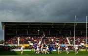 27 April 2019; Oisin Dowling of Leinster and Alan O'Connor of Ulster battle for possession of a lineout during the Guinness PRO14 Round 21 match between Ulster and Leinster at the Kingspan Stadium in Belfast. Photo by Ramsey Cardy/Sportsfile