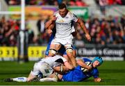 27 April 2019; Will Connors of Leinster is tackled by Darren Cave of Ulster during the Guinness PRO14 Round 21 match between Ulster and Leinster at the Kingspan Stadium in Belfast. Photo by Ramsey Cardy/Sportsfile