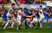 27 April 2019; Michael Bent of Leinster is tackled by Ross Kane, left, and Andy Warwick of Ulster during the Guinness PRO14 Round 21 match between Ulster and Leinster at the Kingspan Stadium in Belfast. Photo by Ramsey Cardy/Sportsfile