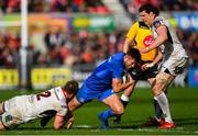 27 April 2019; Ross Byrne of Leinster is tackled by John Andrew of Ulster during the Guinness PRO14 Round 21 match between Ulster and Leinster at the Kingspan Stadium in Belfast. Photo by Ramsey Cardy/Sportsfile