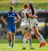 27 April 2019; Peter Nelson, left, and Michael Lowry of Ulster celebrate following the Guinness PRO14 Round 21 match between Ulster and Leinster at the Kingspan Stadium in Belfast. Photo by Ramsey Cardy/Sportsfile