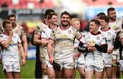 27 April 2019; The Ulster players celebrate after the Guinness PRO14 Round 21 match between Ulster and Leinster at the Kingspan Stadium in Belfast. Photo by Oliver McVeigh/Sportsfile