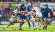 27 April 2019; Joe Tomane of Leinster is tackled by Marcus Rea, left, and Peter Nelson of Ulster during the Guinness PRO14 Round 21 match between Ulster and Leinster at the Kingspan Stadium in Belfast. Photo by Ramsey Cardy/Sportsfile