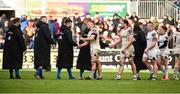 27 April 2019; Leinster and Ulster exchange handshakes after the Guinness PRO14 Round 21 match between Ulster and Leinster at the Kingspan Stadium in Belfast. Photo by Oliver McVeigh/Sportsfile