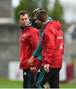 27 April 2019; Conor Murray of Munster leaves the field with Munster head coach Johann van Graan, left, and Munster lead physiotherapist Damien Mordan prior to the Guinness PRO14 Round 21 match between Munster and Connacht at Thomond Park in Limerick. Photo by Diarmuid Greene/Sportsfile