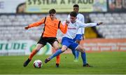 27 April 2019; Jake McEvoy, left, St. Kevin's Boys, in action Zack McCarthy, Blarney United, during the FAI Under-17 Cup Final match between St Kevin’s Boys and Blarney United at Dalymount Park in Dublin. Photo by Barry Cregg/Sportsfile