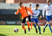 27 April 2019; Jack Halligan, left, St. Kevin's Boys, in action against Zack McCarthy, Blarney United, during the FAI Under-17 Cup Final match between St Kevin’s Boys and Blarney United at Dalymount Park in Dublin. Photo by Barry Cregg/Sportsfile
