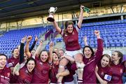 27 April 2019; Tullow RFC captain Alex O'Brien is held aloft by her team-mates during the celebrations after the Bank of Ireland Paul Flood Cup Final match between Tullow RFC and Tullamore RFC at Energia Park in Dublin. Photo by Piaras Ó Mídheach/Sportsfile