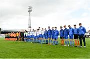 27 April 2019; A general view of the teams standing for the national anthem ahead of the game. FAI Under-17 Cup Final match between St Kevin’s Boys and Blarney United at Dalymount Park in Dublin. Photo by Barry Cregg/Sportsfile