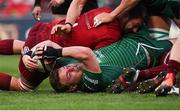 27 April 2019; Finlay Bealham of Connacht scores his side's first try despite the efforts of Jean Kleyn of Munster during the Guinness PRO14 Round 21 match between Munster and Connacht at Thomond Park in Limerick. Photo by Diarmuid Greene/Sportsfile