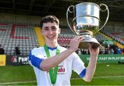 27 April 2019; Blarney United captain Zack McCarthy with the cup after the game. FAI Under-17 Cup Final match between St Kevin’s Boys and Blarney United at Dalymount Park in Dublin. Photo by Barry Cregg/Sportsfile