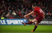 27 April 2019; JJ Hanrahan of Munster kicks a conversion during the Guinness PRO14 Round 21 match between Munster and Connacht at Thomond Park in Limerick. Photo by Diarmuid Greene/Sportsfile