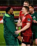 27 April 2019; Bundee Aki of Connacht and Andrew Conway of Munster greet each other after the Guinness PRO14 Round 21 match between Munster and Connacht at Thomond Park in Limerick. Photo by Diarmuid Greene/Sportsfile