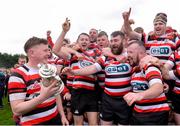 28 April 2019; Tom Ryan of Enniscorthy RFC, left, and teammates celebrate with the cup following the Bank of Ireland Provincial Towns Cup final match between Enniscorthy RFC and Wicklow RFC at Navan RFC in Navan. Photo by Sam Barnes/Sportsfile