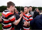 28 April 2019; Daniel Pim, left, and Richard Dunne of Enniscorthy RFC celebrate following the Bank of Ireland Provincial Towns Cup final match between Enniscorthy RFC and Wicklow RFC at Navan RFC in Navan. Photo by Sam Barnes/Sportsfile
