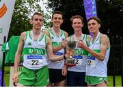 28 April 2019; Runners from Raheny Shamrock AC, Dublin, from left, Kieran Kelly, Cillian Kirwan, Kevin Dooney, and Brian Fay, after winning the senior men's event during the AAI National Road Relays in Raheny, Dublin. Photo by Piaras Ó Mídheach/Sportsfile