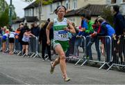 28 April 2019; Caitriona Costello of Raheny Shamrock A.C., Dublin, competing in the master women's 35+ event during the AAI National Road Relays in Raheny, Dublin. Photo by Piaras Ó Mídheach/Sportsfile