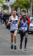 28 April 2019; Hiko Haso Tonosa of Dundrum South Dublin AC, Dublin, front, and Ray Hynes of Donore Harriers A.C, Dublin, in senior men's event during the AAI National Road Relays in Raheny, Dublin. Photo by Piaras Ó Mídheach/Sportsfile