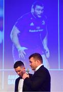 28 April 2019; Leinster Rugby departees Jack McGrath, right, and Noel Reid. The Leinster Rugby Awards Ball, taking place at the InterContinental Dublin and MC’d by Darragh Maloney, were a celebration of the 2018/19 Leinster Rugby season to date and over the course of the evening Leinster Rugby acknowledged the contributions of departees Seán O’Brien, Jack McGrath, Noel Reid, Mick Kearney, Nick McCarthy, Tom Daly and Ian Nagle. Former Leinster, Ireland and British & Irish Lions player Paul Dean was inducted into the Guinness Hall of Fame. Some of the other Award winners on the night included; St. Michael’s College (Deep River Rock School of the Year), Larry Halpin, Terenure College (Beauchamps Contribution to Leinster Rugby Award), Naas RFC (CityJet Senior Club of the Year), Patrician Secondary School Newbridge (Irish Independent Development School of the Year Award), Suttonians RFC (Bank of Ireland Junior Club of the Year) and Sene Naoupu (Energia Women’s Rugby Award). Photo by Ramsey Cardy/Sportsfile