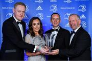 28 April 2019; Andrew Burke and Ailleen Langton of Patrician Secondary School Newbridge, Kildare, are presented with the Irish Independent Development School of the Year by Fionnán Sheehan, Editor, Irish Independent, in the company of Leinster Branch President Lorcan Balfe. The Leinster Rugby Awards Ball, taking place at the InterContinental Dublin and MC’d by Darragh Maloney, were a celebration of the 2018/19 Leinster Rugby season to date and over the course of the evening Leinster Rugby acknowledged the contributions of departees Seán O’Brien, Jack McGrath, Noel Reid, Mick Kearney, Nick McCarthy, Tom Daly and Ian Nagle. Former Leinster, Ireland and British & Irish Lions player Paul Dean was inducted into the Guinness Hall of Fame. Some of the other Award winners on the night included; St. Michael’s College (Deep River Rock School of the Year), Larry Halpin, Terenure College (Beauchamps Contribution to Leinster Rugby Award), Naas RFC (CityJet Senior Club of the Year), Patrician Secondary School Newbridge (Irish Independent Development School of the Year Award), Suttonians RFC (Bank of Ireland Junior Club of the Year) and Sene Naoupu (Energia Women’s Rugby Award). Photo by Brendan Moran/Sportsfile