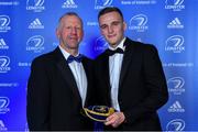 28 April 2019; Leinster Rugby departee Nick McCarthy is presented with his cap by Leinster Branch President Lorcan Balfe. The Leinster Rugby Awards Ball, taking place at the InterContinental Dublin and MC’d by Darragh Maloney, were a celebration of the 2018/19 Leinster Rugby season to date and over the course of the evening Leinster Rugby acknowledged the contributions of departees Seán O’Brien, Jack McGrath, Noel Reid, Mick Kearney, Nick McCarthy, Tom Daly and Ian Nagle. Former Leinster, Ireland and British & Irish Lions player Paul Dean was inducted into the Guinness Hall of Fame. Some of the other Award winners on the night included; St. Michael’s College (Deep River Rock School of the Year), Larry Halpin, Terenure College (Beauchamps Contribution to Leinster Rugby Award), Naas RFC (CityJet Senior Club of the Year), Patrician Secondary School Newbridge (Irish Independent Development School of the Year Award), Suttonians RFC (Bank of Ireland Junior Club of the Year) and Sene Naoupu (Energia Women’s Rugby Award). Photo by Brendan Moran/Sportsfile