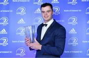 28 April 2019; James Ryan with the Bank of Ireland Player's Player of the Year award. The Leinster Rugby Awards Ball, taking place at the InterContinental Dublin and MC’d by Darragh Maloney, were a celebration of the 2018/19 Leinster Rugby season to date and over the course of the evening Leinster Rugby acknowledged the contributions of departees Seán O’Brien, Jack McGrath, Noel Reid, Mick Kearney, Nick McCarthy, Tom Daly and Ian Nagle. Former Leinster, Ireland and British & Irish Lions player Paul Dean was inducted into the Guinness Hall of Fame. Some of the other Award winners on the night included; St. Michael’s College (Deep River Rock School of the Year), Larry Halpin, Terenure College (Beauchamps Contribution to Leinster Rugby Award), Naas RFC (CityJet Senior Club of the Year), Patrician Secondary School Newbridge (Irish Independent Development School of the Year Award), Suttonians RFC (Bank of Ireland Junior Club of the Year) and Sene Naoupu (Energia Women’s Rugby Award). Photo by Brendan Moran/Sportsfile
