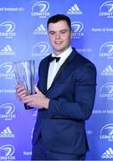 28 April 2019; James Ryan with the Bank of Ireland Player's Player of the Year award. The Leinster Rugby Awards Ball, taking place at the InterContinental Dublin and MC’d by Darragh Maloney, were a celebration of the 2018/19 Leinster Rugby season to date and over the course of the evening Leinster Rugby acknowledged the contributions of departees Seán O’Brien, Jack McGrath, Noel Reid, Mick Kearney, Nick McCarthy, Tom Daly and Ian Nagle. Former Leinster, Ireland and British & Irish Lions player Paul Dean was inducted into the Guinness Hall of Fame. Some of the other Award winners on the night included; St. Michael’s College (Deep River Rock School of the Year), Larry Halpin, Terenure College (Beauchamps Contribution to Leinster Rugby Award), Naas RFC (CityJet Senior Club of the Year), Patrician Secondary School Newbridge (Irish Independent Development School of the Year Award), Suttonians RFC (Bank of Ireland Junior Club of the Year) and Sene Naoupu (Energia Women’s Rugby Award). Photo by Brendan Moran/Sportsfile