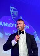 28 April 2019; Leinster Rugby departee Sean O'Brien is interviewed on stage. The Leinster Rugby Awards Ball, taking place at the InterContinental Dublin and MC’d by Darragh Maloney, were a celebration of the 2018/19 Leinster Rugby season to date and over the course of the evening Leinster Rugby acknowledged the contributions of departees Seán O’Brien, Jack McGrath, Noel Reid, Mick Kearney, Nick McCarthy, Tom Daly and Ian Nagle. Former Leinster, Ireland and British & Irish Lions player Paul Dean was inducted into the Guinness Hall of Fame. Some of the other Award winners on the night included; St. Michael’s College (Deep River Rock School of the Year), Larry Halpin, Terenure College (Beauchamps Contribution to Leinster Rugby Award), Naas RFC (CityJet Senior Club of the Year), Patrician Secondary School Newbridge (Irish Independent Development School of the Year Award), Suttonians RFC (Bank of Ireland Junior Club of the Year) and Sene Naoupu (Energia Women’s Rugby Award). Photo by Ramsey Cardy/Sportsfile