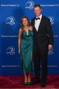 28 April 2019; On arrival at the Leinster Rugby Awards Ball are Leo Cullen and his wife Dairine Kennedy. The Leinster Rugby Awards Ball, taking place at the InterContinental Dublin were a celebration of the 2018/19 Leinster Rugby season to date. Photo by Ramsey Cardy/Sportsfile