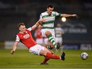 29 April 2019; Aaron Greene of Shamrock Rovers is tackled by Ciaran Kelly of St Patrick's Athletic during the SSE Airtricity League Premier Division match between Shamrock Rovers and St Patrick's Athletic at Tallaght Stadium in Dublin. Photo by Seb Daly/Sportsfile