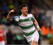 29 April 2019; Ronan Finn of Shamrock Rovers celebrates after scoring his side's first goal  during the SSE Airtricity League Premier Division match between Shamrock Rovers and St Patrick's Athletic at Tallaght Stadium in Dublin. Photo by Seb Daly/Sportsfile