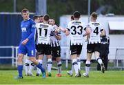 29 April 2019; Jamie McGrath of Dundalk, centre, celebrates with team-mates after scoring their first goal during the SSE Airtricity League Premier Division match between Waterford and Dundalk at the RSC in Waterford. Photo by Piaras Ó Mídheach/Sportsfile