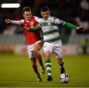29 April 2019; Trevor Clarke of Shamrock Rovers in action against Darragh Markey of St Patrick's Athletic during the SSE Airtricity League Premier Division match between Shamrock Rovers and St Patrick's Athletic at Tallaght Stadium in Dublin. Photo by Seb Daly/Sportsfile