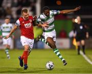 29 April 2019; Jamie Lennon of St Patrick's Athletic in action against Daniel Carr of Shamrock Rovers during the SSE Airtricity League Premier Division match between Shamrock Rovers and St Patrick's Athletic at Tallaght Stadium in Dublin. Photo by Seb Daly/Sportsfile