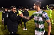 29 April 2019; Shamrock Rovers manager Stephen Bradley and Lee Grace congratulate each other following their side's victory during the SSE Airtricity League Premier Division match between Shamrock Rovers and St Patrick's Athletic at Tallaght Stadium in Dublin. Photo by Seb Daly/Sportsfile