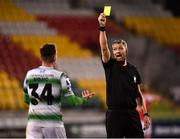 29 April 2019; Referee Ben Connolly shows a yellow card to Orhan Vojic of Shamrock Rovers during the SSE Airtricity League Premier Division match between Shamrock Rovers and St Patrick's Athletic at Tallaght Stadium in Dublin. Photo by Seb Daly/Sportsfile