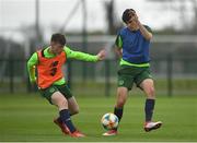 30 April 2019; Conor Carty, left, and Luke Turner, right, during a Republic of Ireland U17's training session at the FAI National Training Centre in Abbotstown, Dublin. Photo by Seb Daly/Sportsfile