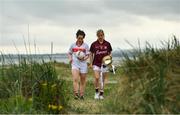 30 April 2019; In attendance during the Lidl Ladies National Football League finals media day at Poolbeg Beach in Dublin, are Martina O'Brien of Cork, left, and Tracey Leonard of Galway with the Division 1 trophy. The Lidl Ladies National Football League Finals take place next Saturday and Sunday. On Saturday, at St Tiernach’s Park in Clones, Co. Monaghan, it’s Antrim against Fermanagh in the Division 4 final at 2pm, followed by the Division 3 final between Meath and Sligo at 4pm at the same venue. On Sunday, at Parnell Park in Dublin, the first game of a double-header is Kerry v Waterford in the Division 2 final at 2pm, followed by the Division 1 final clash between Cork and Galway at 4pm. Tickets for the Lidl Ladies NFL finals will be available at St Tiernach’s Park on Saturday, and at Parnell Park on Sunday. Poolbeg Beach, Dublin. Photo by Brendan Moran/Sportsfile