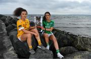 30 April 2019; In attendance during the Lidl Ladies National Football League finals media day at Poolbeg Beach in Dublin, are Saoirse tennyson of Antrim, left, and Joanne Doonan of Fermanagh with the Division 4 trophy. The Lidl Ladies National Football League Finals take place next Saturday and Sunday. On Saturday, at St Tiernach’s Park in Clones, Co. Monaghan, it’s Antrim against Fermanagh in the Division 4 final at 2pm, followed by the Division 3 final between Meath and Sligo at 4pm at the same venue. On Sunday, at Parnell Park in Dublin, the first game of a double-header is Kerry v Waterford in the Division 2 final at 2pm, followed by the Division 1 final clash between Cork and Galway at 4pm. Tickets for the Lidl Ladies NFL finals will be available at St Tiernach’s Park on Saturday, and at Parnell Park on Sunday. Poolbeg Beach, Dublin. Photo by Brendan Moran/Sportsfile
