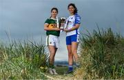 30 April 2019; In attendance during the Lidl Ladies National Football League finals media day at Poolbeg Beach in Dublin, are Amanda Brosnan of Kerry, left, and Michelle Ryan of Waterford with the Division 2 trophy. The Lidl Ladies National Football League Finals take place next Saturday and Sunday. On Saturday, at St Tiernach’s Park in Clones, Co. Monaghan, it’s Antrim against Fermanagh in the Division 4 final at 2pm, followed by the Division 3 final between Meath and Sligo at 4pm at the same venue. On Sunday, at Parnell Park in Dublin, the first game of a double-header is Kerry v Waterford in the Division 2 final at 2pm, followed by the Division 1 final clash between Cork and Galway at 4pm. Tickets for the Lidl Ladies NFL finals will be available at St Tiernach’s Park on Saturday, and at Parnell Park on Sunday. Poolbeg Beach, Dublin. Photo by Brendan Moran/Sportsfile