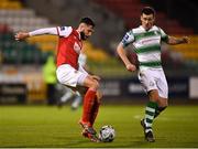 29 April 2019; David Webster of St Patrick's Athletic in action against Aaron Greene of Shamrock Rovers during the SSE Airtricity League Premier Division match between Shamrock Rovers and St Patrick's Athletic at Tallaght Stadium in Dublin. Photo by Seb Daly/Sportsfile