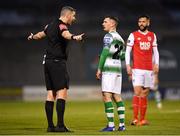 29 April 2019; Trevor Clarke of Shamrock Rovers is spoken to by referee Ben Connolly during the SSE Airtricity League Premier Division match between Shamrock Rovers and St Patrick's Athletic at Tallaght Stadium in Dublin. Photo by Seb Daly/Sportsfile