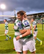 29 April 2019; Ronan Finn of Shamrock Rovers is congratulated by team-mate Greg Bolger after scoring his side's first goal during the SSE Airtricity League Premier Division match between Shamrock Rovers and St Patrick's Athletic at Tallaght Stadium in Dublin. Photo by Seb Daly/Sportsfile