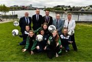 1 May 2019; In attendance at the 2019 Fota Island Resort FAI Gaynor Tournament launch at City Hall in Merchants Quay, Limerick, are Limerick Desmond League players Lorna Healy, Chloe O'Keeffe, and Nicole McNamara, Limerick County players and Emma Kett, Siobhan Cooke and Laoise Browne, along with Noel Fitzroy, Vice-President of the FAI, Fergal Harte, Fota Collection, Cllr James Collins, Mayor of Limerick City and County, Mick Hanley, FAI board member, and Niamh O'Donoghue, FAI board member. Photo by Diarmuid Greene/Sportsfile
