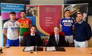 2 May 2019; In attendance during the Launch of Carlow IT and GPA Memorandum of Understanding at Carlow IT in Carlow are, Paul Flynn, GPA CEO and Cormac O'Toole, Vice-President for Corporate Affairs, IT Carlow, centrem with from left, Colin Dunford of Waterford, Chris Nolan of Carlow, Eoin Buggie of Laois, and Noel Connors, National Education Officer, GPA.  Photo by Sam Barnes/Sportsfile