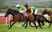 2 May 2019; Unowhatimeanharry, with Mark Walsh up, left, race ahead of Vision Des Flos, with Tom Scudamore up, on their way to winning the Ladbrokes Champion Stayers Hurdle at Punchestown Racecourse in Naas, Kildare. Photo by David Fitzgerald/Sportsfile
