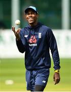 3 May 2019; England debutant Jofra Archer warms up prior to the One Day International between Ireland and England at Malahide Cricket Ground in Dublin. Photo by Sam Barnes/Sportsfile
