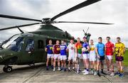 3 May 2019; Footballers, from left to right, Dean Healy of Wicklow, Kieran Martin of Westmeath, Gareth Dillon of Laois, Eoin Doyle of Kildare, John Murphy of Carlow, Andrew Farrell of Longford, Niall Darby of Offaly, Brian Howard of Dublin, Bevan Duffy of Louth and Michael Furlong of Wexford during the launch of the Leinster GAA Senior Championships at the Casement Aerodrome in Baldonnel, Dublin. Photo by David Fitzgerald/Sportsfile